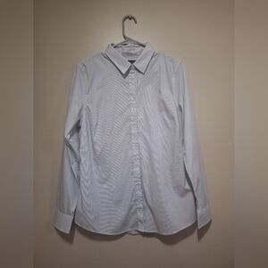 Banana Republic Women's Size 12 Tailored Fit Long Sleeve, White with Grey Stripe